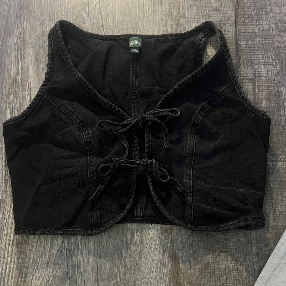 Wild Fable Black Textured Front TieTop